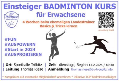 Badminton-Einsteigerkurs für Erwachsene