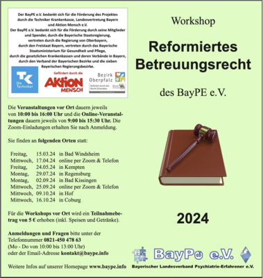 Neuer Flyer für die Workshop-Reihe »Reformiertes Betreuungsrecht« 2024 (Bild vergrößern)