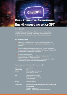 Ortskulturring Grosssolt-Freienwill e.V.: Computer-Anwendung Einführung in chatGPT