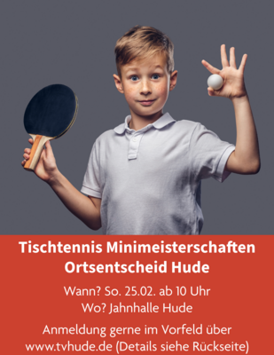 Tischtennis Minimeisterschaften Ortsentscheid Hude am So. 25.02. ab 10 Uhr