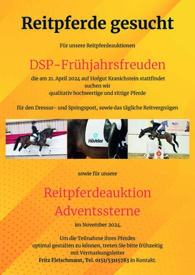 Link zu: DSP-Reitpferdeauktion Frühlingsfreuden am 21. April 2024