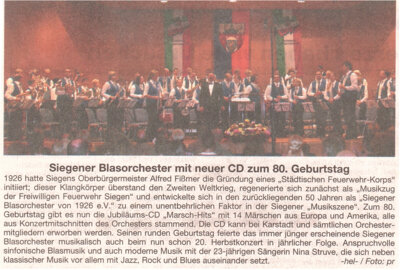Meldung: Siegener Blasorchester mit neuer CD zum 80. Geburstag