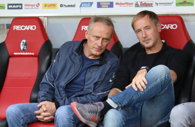 Trainer Christian Streich mit Co-Trainer Patrick Baier - Foto: Joachim Hahne / johapress