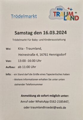 Trödelbasar am 16.03.24 von 11:00 Uhr bis 16:00 Uhr (Bild vergrößern)