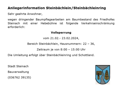 Anwohnerinformation Steinbächlein/Steinbächleinring (Bild vergrößern)
