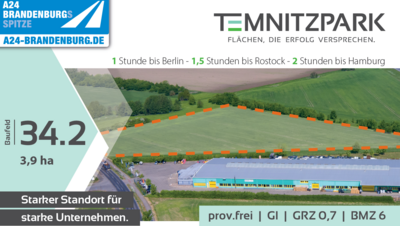 Das Industrie- und Gewerbegebiet Temnitzpark im Amtsgebiet Temnitz ist bis auf ein letztes Baufeld ausverkauft! (Bild vergrößern)