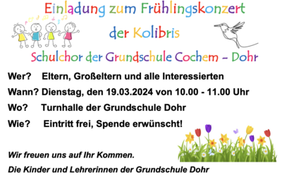 Frühlingskonzert der Dohrer Grundschule am 19. März - Termin vormerken