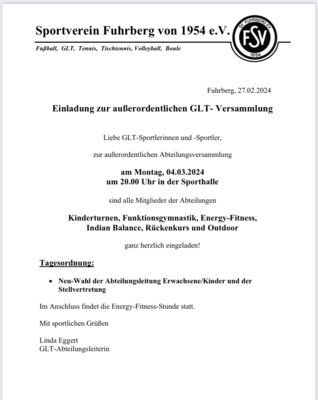 Außerordentliche GLT-Versammlung am 4.3.2024