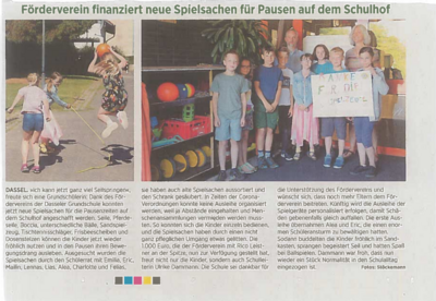 Förderverein finanziert neue Spielsachen für Pausen auf dem Schulhof. (Bild vergr&ouml;&szlig;ern)