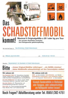 Das Tourenfahrzeug vom Schadstoffmobil ist am 03.04.2024 in Neu-Eichenberg (Bild vergrößern)