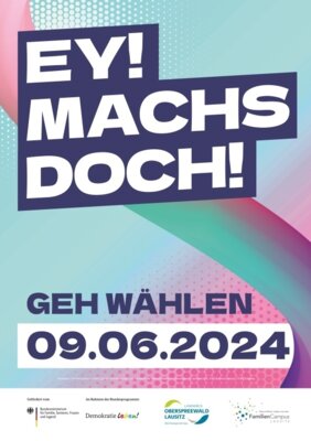 Partnerschaft für Demokratie macht mit Plakaten auf die Kommunal und Europawahl im Landkreis Oberspreewald-Lausitz aufmerksam (Bild vergrößern)