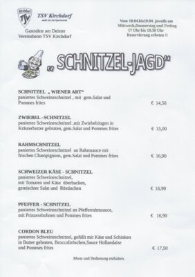 Foto zur Meldung: SchnitzelJagd beim TSV Kirchdorf in der 'Gaststätte am Deister' vom 10. bis zum 18.04.2024 ...