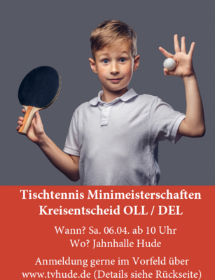 Einladung zu den Tischtennis Minimeisterschaften Kreisentscheid am 6. April in Hude in Hude