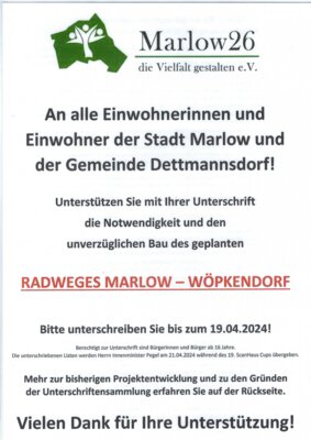 Unterschriftensammlung für den Radwegebau Wöpkendorf nach Marlow
