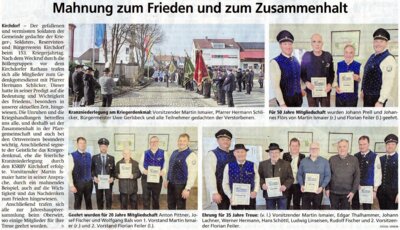 Mahnung zum Frieden und Zusammenhalt