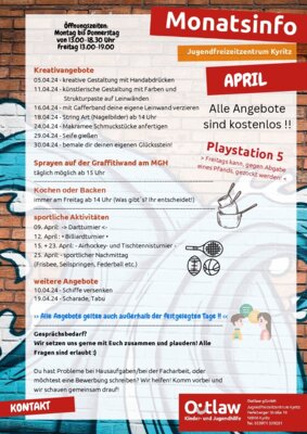 Vorschaubild zur Meldung: Das April-Programm des Jugendfreizeitzentrums Kyritz
