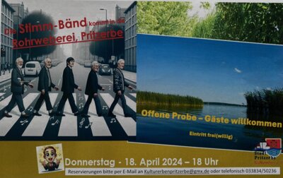 Vorschaubild zur Meldung: Stimm-Bänd gastiert in der Pritzerber Rohrweberei am 18. April 2024