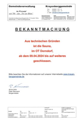 Schließung der Sauna im OT Dorndorf