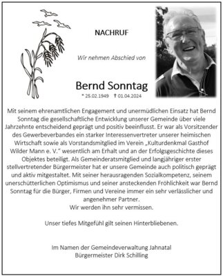 Wir trauern um Bernd Sonntag (Bild vergrößern)