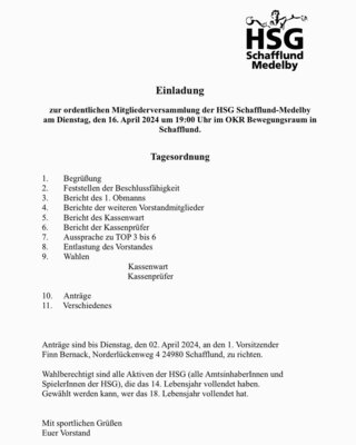Mitgliederversammlung der HSG Schafflund/Medelby