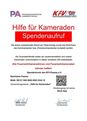 Foto zur Meldung: Spendenaufruf Kreisfeuerwehrverband Passau