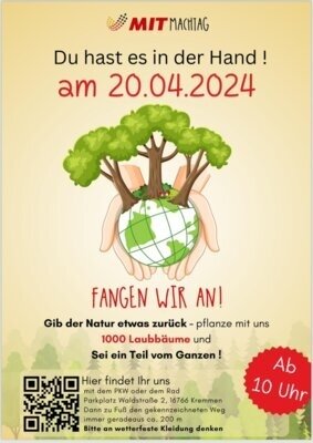 das Plakat zur Veranstaltung zeigt eine Weltkugel, gehalten von zwei Händen, auf der drei Laubbäume stehen