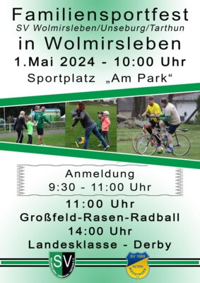 Vorschaubild zur Meldung: Familiensportfest des SV Wolmirsleben/Unseburg/Tarthun e.V am 1. Mai 2024!