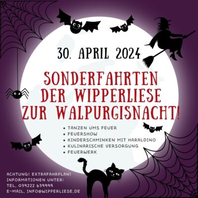 Foto zur Meldung: Mit Sonderfahrten der Wipperliese zur Walpurgisnacht!