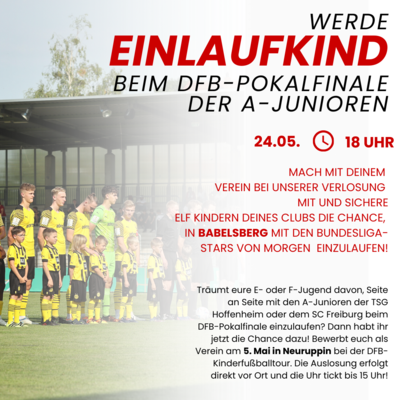 Link zu: Glück für Junior*innen: Einlaufkinder für das DFB-Pokalfinale der A-Junioren gesucht!