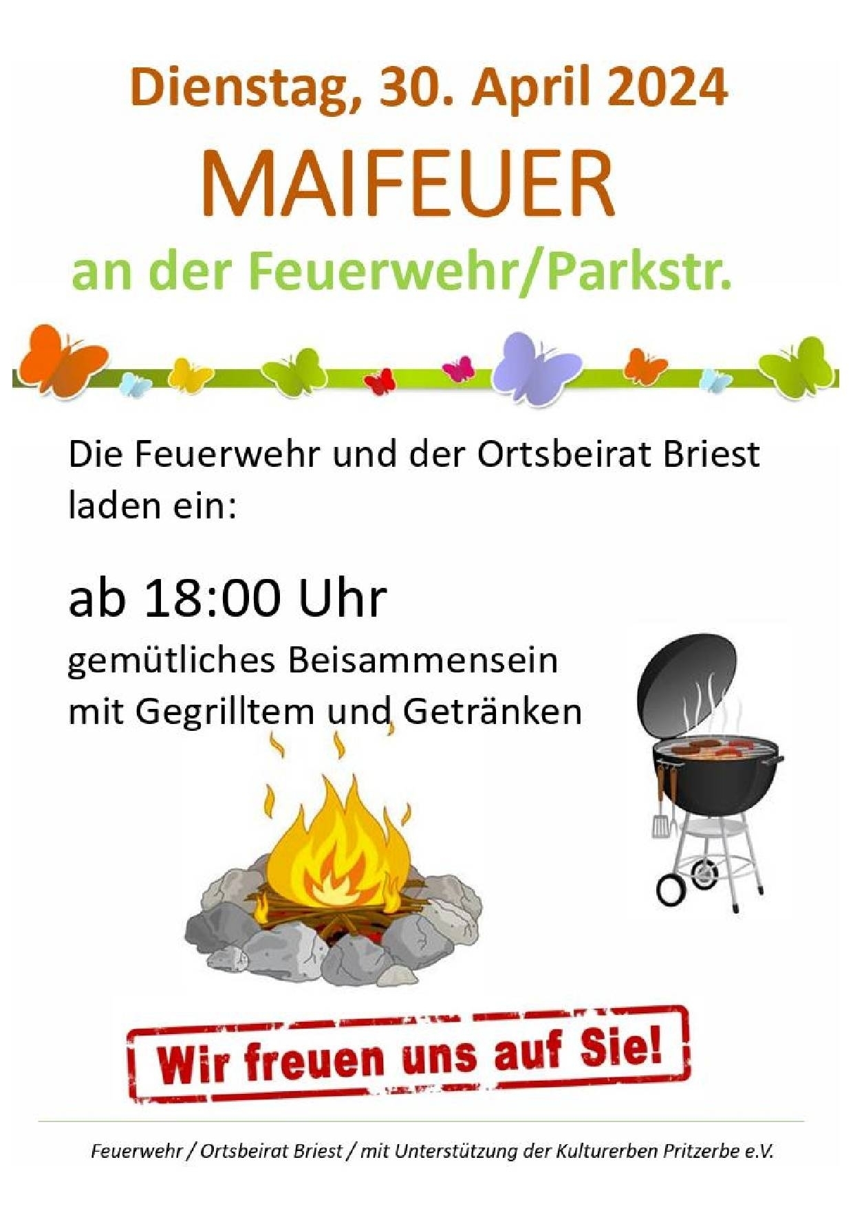 Maifeuer in Briest am 30. April 2024 - Stadt Havelsee
