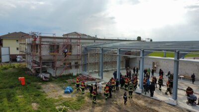 Richtfest: Der Rohbau des Feuerwehrgerätehauses Hönow aus der Vogelperspektive. Alle Fotos: Feuerwehr Hönow