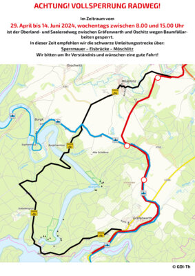 Link zu: Zeitweise Vollsperrung Saale-Radweg | Oberlandradweg