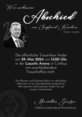 Am 29. Mai: Trauerfeier für Siegfried Kirschen in Cottbus