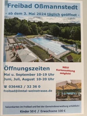 Meldung: Heute öffnet das Freibad Oßmannstedt