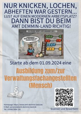 Meldung: Ausbildungsplatz als Verwaltungsfachangestellte(n) (m/w/d) zum 01.09.2024