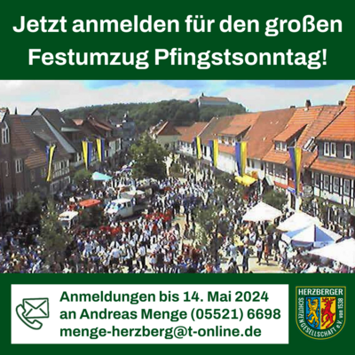 Jetzt anmelden für den großen Festumzug am Pfingstsonntag! (Bild vergrößern)