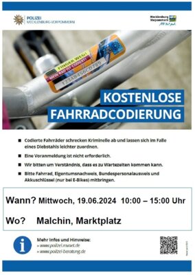 Foto zur Meldung: Fahrradcodierung am 19. Juni 2024 in Malchin