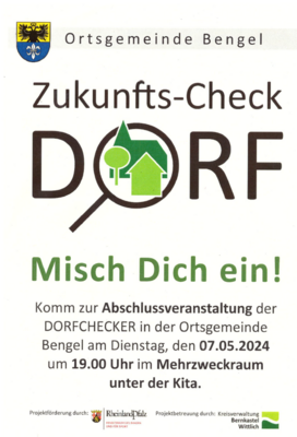 Meldung: Zukunfts-Check DORF  Vorstellung des Abschlussbericht am 07.05.2024 im Gemeinderaum Bengel