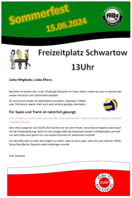 Sommerfest 15.06.2024 Freizeitplatz Schwartow 13:00Uhr (Bild vergrößern)