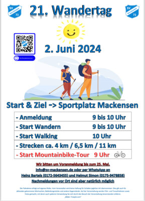 Meldung: Wandertag mit MTB-Tour am 2. Juni beim SV Mackensen