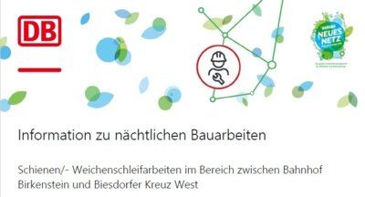 Meldung: Information zu nächtlichen Bauarbeiten an S-Bahntrasse