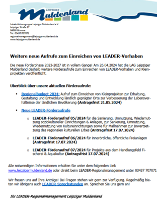 Aufrufe zum Einreichen von LEADER-Vorhaben