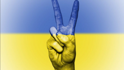 Ukrainsiche Flagge mit Peace Symbol (Bild vergrößern)