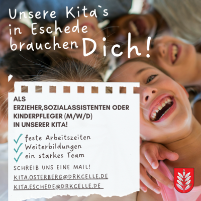 Mitarbeiterinnen und Mitarbeiter in der Erziehungsarbeit – Erzieher, Sozialassistenten oder Kinderpfleger (m/w/d) für Eschede gesucht. (Bild vergr&ouml;&szlig;ern)