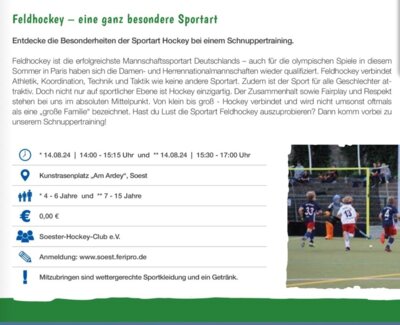 Foto zur Meldung: Ferienspaß 2024 beim Soester HC Foto zur Meldung: Ferienspaß 2024 beim Soester HC