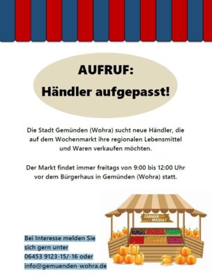 Meldung: Neue Händler für Wochenmarkt gesucht!