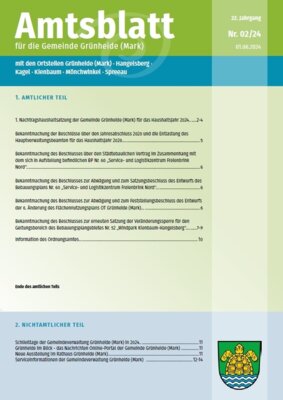 Amtsblatt Nr. 02/24 für die Gemeinde Grünheide (Mark) (Bild vergrößern)