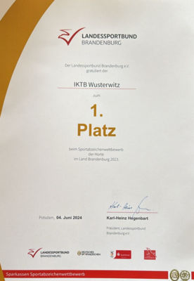 1. Platz beim Sportabzeichenwettbewerb der Horte im Land Brandenburg 2023 (Bild vergrößern)