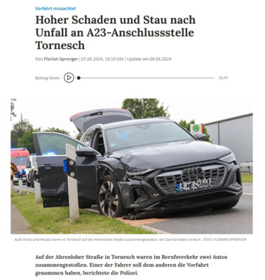 Einsatz: Verkehrsunfall in Tornesch