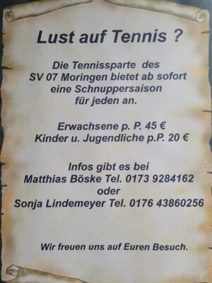 Foto zur Meldung: Lust auf Tennis ? Schnuppersaison beim SV 07 Moringen